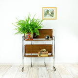 1960s Westgerman midcentury walnut FOLDING BAR CART Serving Trolley