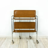 1960s Westgerman midcentury walnut FOLDING BAR CART Serving Trolley