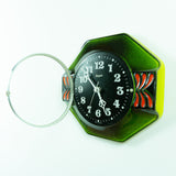 Moss Green Orange Black 1970s MIDCENTURY WALL CLOCK By Heges
