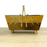 1960s Bicolor Midcentury OAK WOODEN SEWING or cantilever Jewelry Box