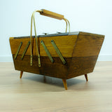 1960s Bicolor Midcentury OAK WOODEN SEWING or cantilever Jewelry Box