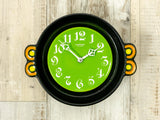 Neon green black 1970s German CERAMIC WALL CLOCK by Pallas