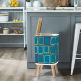 Retro Nordic Square Small Trash Can with Lid, 60s Squares Blue