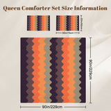 70s Retro Brown Orange Comforter Set: Queen Size Midcentury Microfiber Bedding