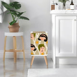 Nordic Style Square Small Trash Can with Lid Mid Century Pattern Faces