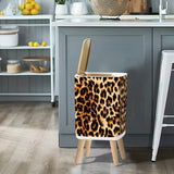 Scandi 1970s Style Square Small Trash Can with Lid, Leopardskin seamless Pattern