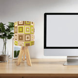 1960s Midcentury Retro Tripod Table Lamp: Green Beige Brown Linen Shade