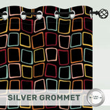 Black 70s Midcentury Blackout Curtains: Retro Squares Design Panels
