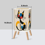 Retro Mid Century Square Small Trash Can with Lid, Whimsical Cat
