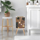 Retro Square Small Trash Can with Lid,  Mid Century 50s Brown Beige Black