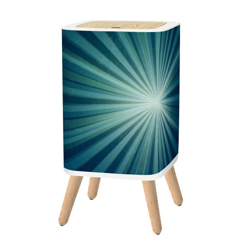 Scandi Retro Square Small Trash Can with Lid, Sunburst Blue
