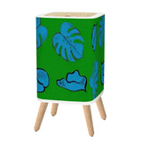 Retro Square Small Trash Can with Lid, Blue Monstera on Grass Green