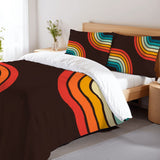 70s Disco Pattern Comforter Set: Retro Midcentury Queen Size Microfiber Bed
