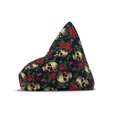 Black Red Green Gothic Bean Bag Chair Cover - Skulls and Roses Decor for Game Rooms, Lounge, Living Room - 2 sizes