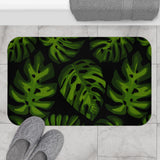 Retro 60s Monstera Pattern Bath Mat | Mid Century Black Green Decor