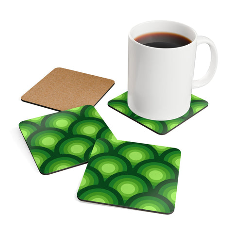 Green Retro 70s Corkwood Coaster Set | Midcentury Home Decor Gift