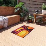 RETRO 70s Midcentury OUTDOOR RUG Orange Yellow Burgundy Non Slip, 4 Sizes