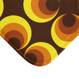 Retro 60s Floral Bath Mat | Mid Century Brown Yellow Flower Pattern