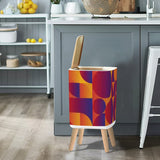 Retro Square Trash Can with Lid Bauhaus Revival Abstract Punchy Colors