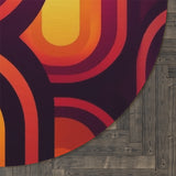 Bright 70s RETRO ROUND RUG, Boho Hippie Orange Burgundy Midcentury Accent Rug