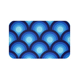 Mid Century Blue Peacock Design Bathroom Mat, Retro 70s Decor