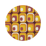 Orange Brown Retro 70s Round Rug, Boho Chenille Mid-Century Style Area Carpet