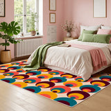 Atomic Midcentury Area Rug 48"x72" – White Border Retro Modern Design