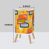 Retro 1950s Square Small Trash Can with Lid, Atomic Mid Century Pattern Yellow