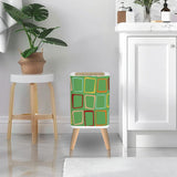 Retro 1950s Square Small Trash Can with Lid, Green Squares