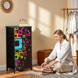 Black Rainbow Color-Popped Retro Atomic Fabric Dressers for Every Room