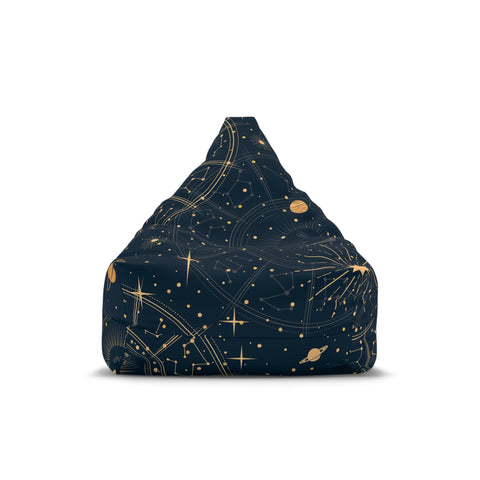 Blue Yellow Retro Bean Bag Chair Cover - Astrology Moon Stars Planets Decor, Game Rooms Lounge Living Room - 2 sizes