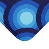 Mid Century Blue Peacock Design Bathroom Mat, Retro 70s Decor