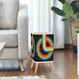 Retro Scandi Nordic Small Trash Can with Lid, Geometric Rainbow Black