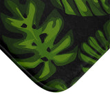 Retro 60s Monstera Pattern Bath Mat | Mid Century Black Green Decor