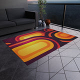 RETRO 70s Midcentury OUTDOOR RUG Orange Yellow Burgundy Non Slip, 4 Sizes