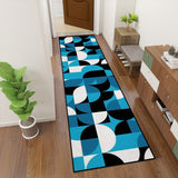 Retro 60s Bauhaus Runner Rug – Midcentury Blue White Black, Multiple Sizes