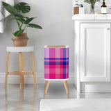 Nordic Square Small Trash Can with Lid, Tartan Check Fabric Blue Pink Red