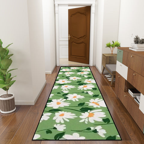 Retro 70s Margariths Runner – Midcentury Green White Floral Multi Sizes Rug