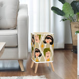 Nordic Style Square Small Trash Can with Lid Mid Century Pattern Faces