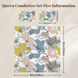 60s Floral Leaf Retro Comforter Set: Queen Size Microfiber Bedding