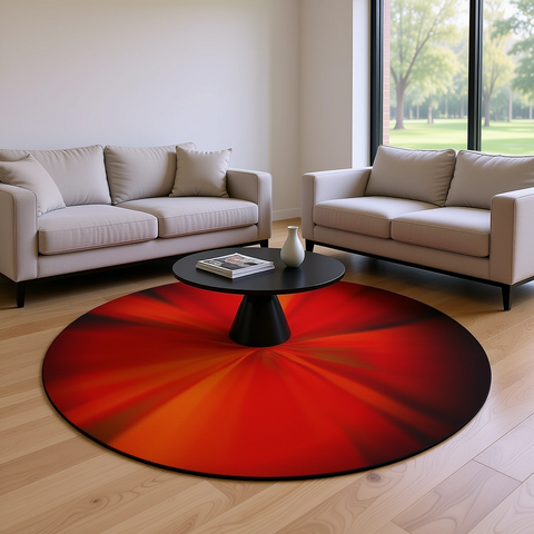 Orange Black Fire Burst Round Rug, Bold Maximalist Vintage Style Accent Rug