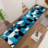 Retro 60s Bauhaus Runner Rug – Midcentury Blue White Black, Multiple Sizes