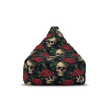 Black Red Green Gothic Bean Bag Chair Cover - Skulls and Roses Decor for Game Rooms, Lounge, Living Room - 2 sizes