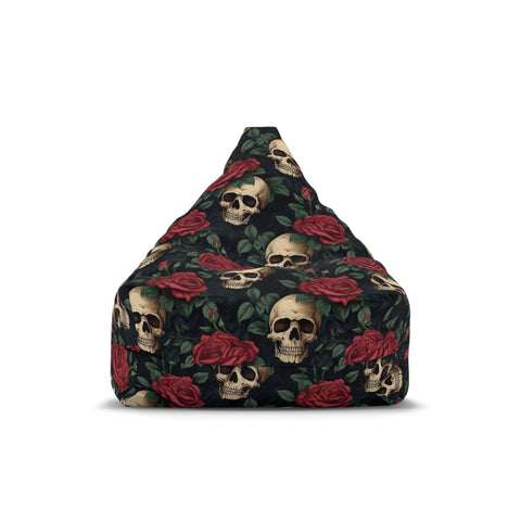 Black Red Green Gothic Bean Bag Chair Cover - Skulls and Roses Decor for Game Rooms, Lounge, Living Room - 2 sizes