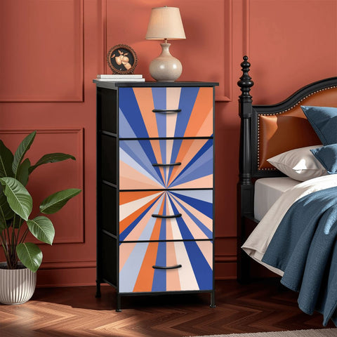 Retro 60s Sunburst Design Fabric Drawer Dresser – Steel Frame Cabinet