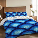 Blue Peacock Eye Pattern Comforter Set: 70s Retro Queen Size Microfiber Bedding