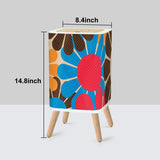 Retro Nordic Square Small Trash Can with Lid, 1970s Flowers Blue Red Brown Yellow