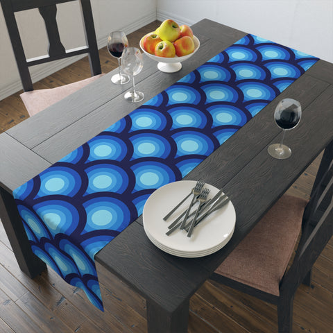 Blue Peacock Eye Retro 70s Table Runner in 2 Sizes - Midcentury Decor