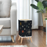 Scandi Midcentury Modern Trash Can with Lid: Retro 1960s Celestial Christmas Stars Black