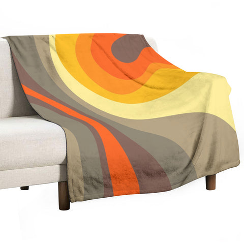 Midcentury Modern Fleece Orange Brown Blanket – Retro 70s Vintage Style